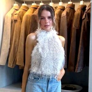 Zara Faux Fur Halter Top